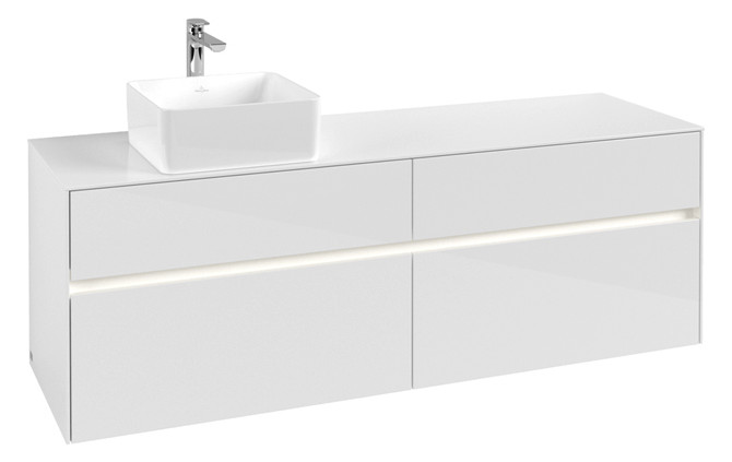 V&B Waschtischunterschrank Collaro 160x54,8x50cm, Waschtisch links, LED-Beleuchtung 12W, glossy white