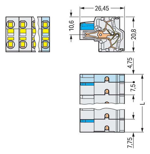Klemmleiste 12p lgr Serie 721 16A 7,5mm 0,2-2,5qmm Thermopl Federzugans