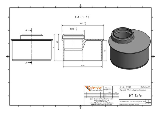 Ostendorf HTsafe Reduktion R DN/OD 110 x 50, kurze Ausführung