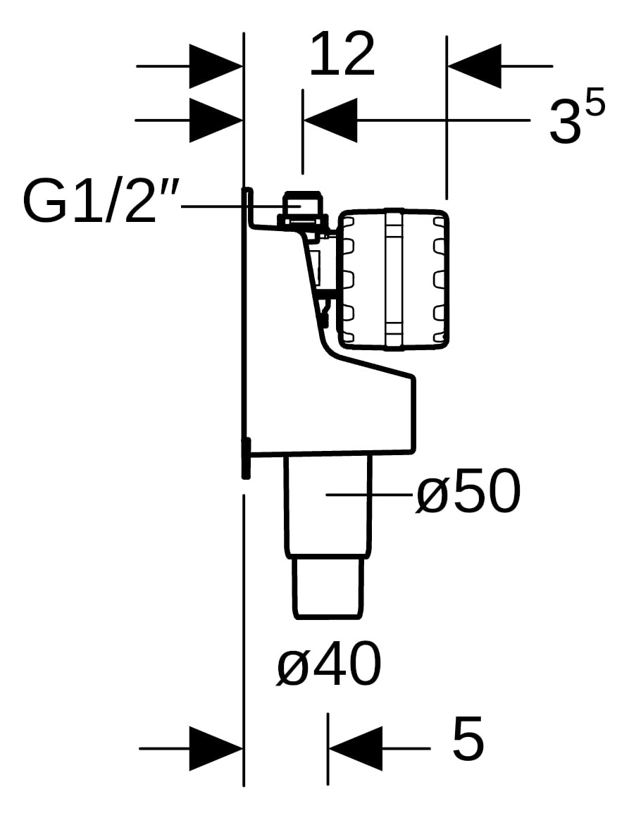 Geberit Hygienespülung Rapid Ø 50 mm, G 1/2, AP, für Kalt-/Warmwasserleitung, mit Batterie