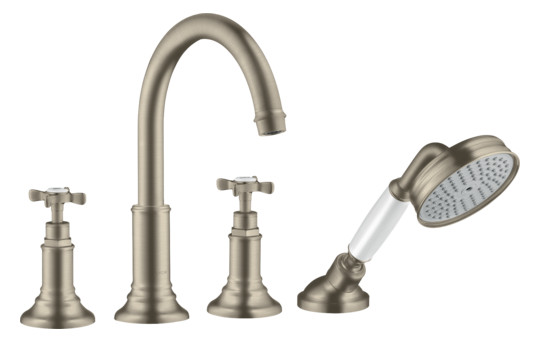 hansgrohe Fertigmontageset Axor Montreux 4-Loch-Wannenrandarmatur, mit Kreuzgriffen, brushed nickel