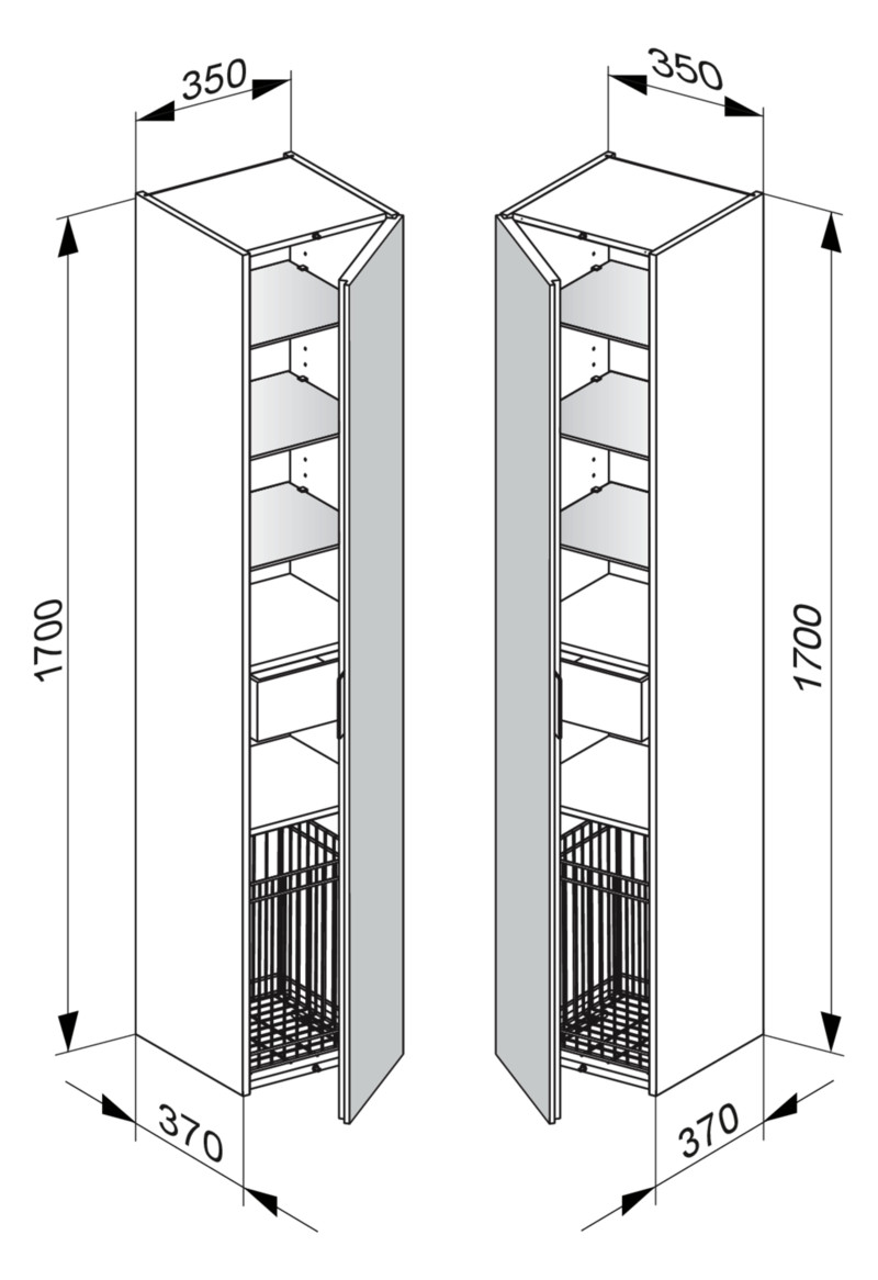 KEUCO Hochschrank Edition 11 35x170x37cm, 1-türig, Anschlag rechts, Wäschekorb, Anthrazit, Glas Anthrazit