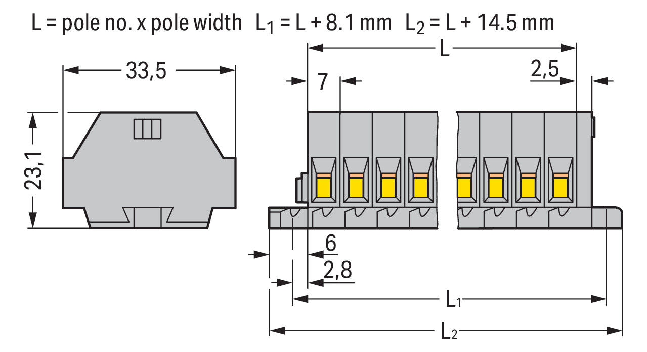 Klemmleiste 6p gr Serie 262 24A Thermopl 0,08-4qmm 56,5mm Federzugans