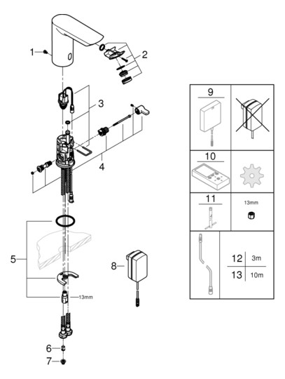 GROHE Infrarot-Waschtisch-Armatur Bau Cosmopolitan E 1/2", mit Mischung, Temperaturbegrenzer, Netzbetrieb, chrom