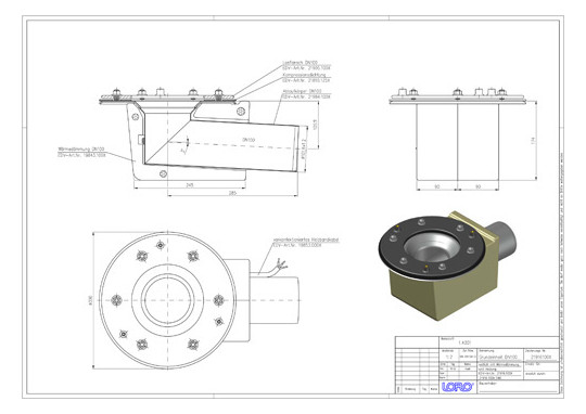 LORO DRAINLET Grundeinheit Serie 84/49 DN 100, Wärmedämmung und Heizung, Klemmflansch, Auslauf seitlich 3Grad LORO DRAINLET Grundeinheit Serie 84/49 DN 100, Wärmedämmung und Heizung, Klemmflansch, Auslauf seitlich 3Grad