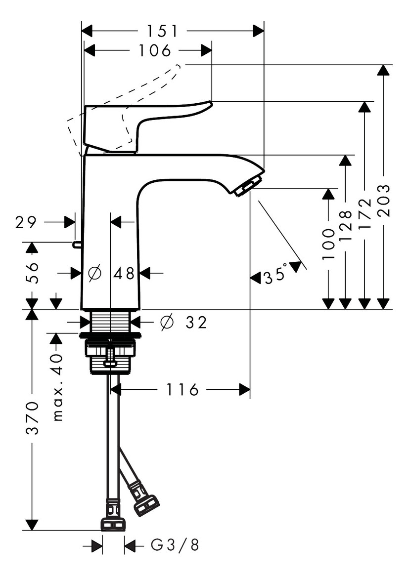 hansgrohe Waschtisch-Einhebelmischer 110 Metris CoolStart mit Zugstangen-Ablaufgarnitur, Kaltwasser in Mittelstellung, chrom