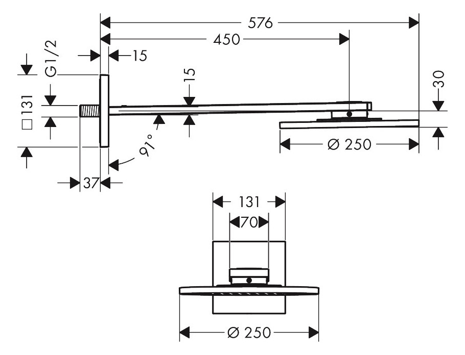 hansgrohe Kopfbrause 250 1jet Axor mit Brausearm, polished gold optic