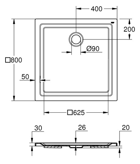 GROHE Duschwanne Universal 80 x 80 x 3 cm, Acryl, alpinweiß