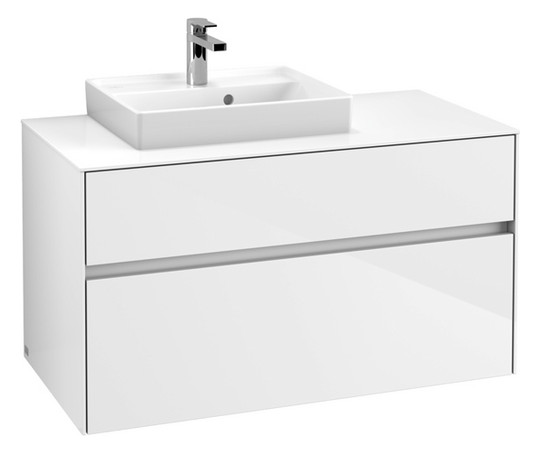 V&B Waschtischunterschrank Collaro 100x54,8x50cm, Waschtisch links, LED-Beleuchtung 7,3 W, glossy white