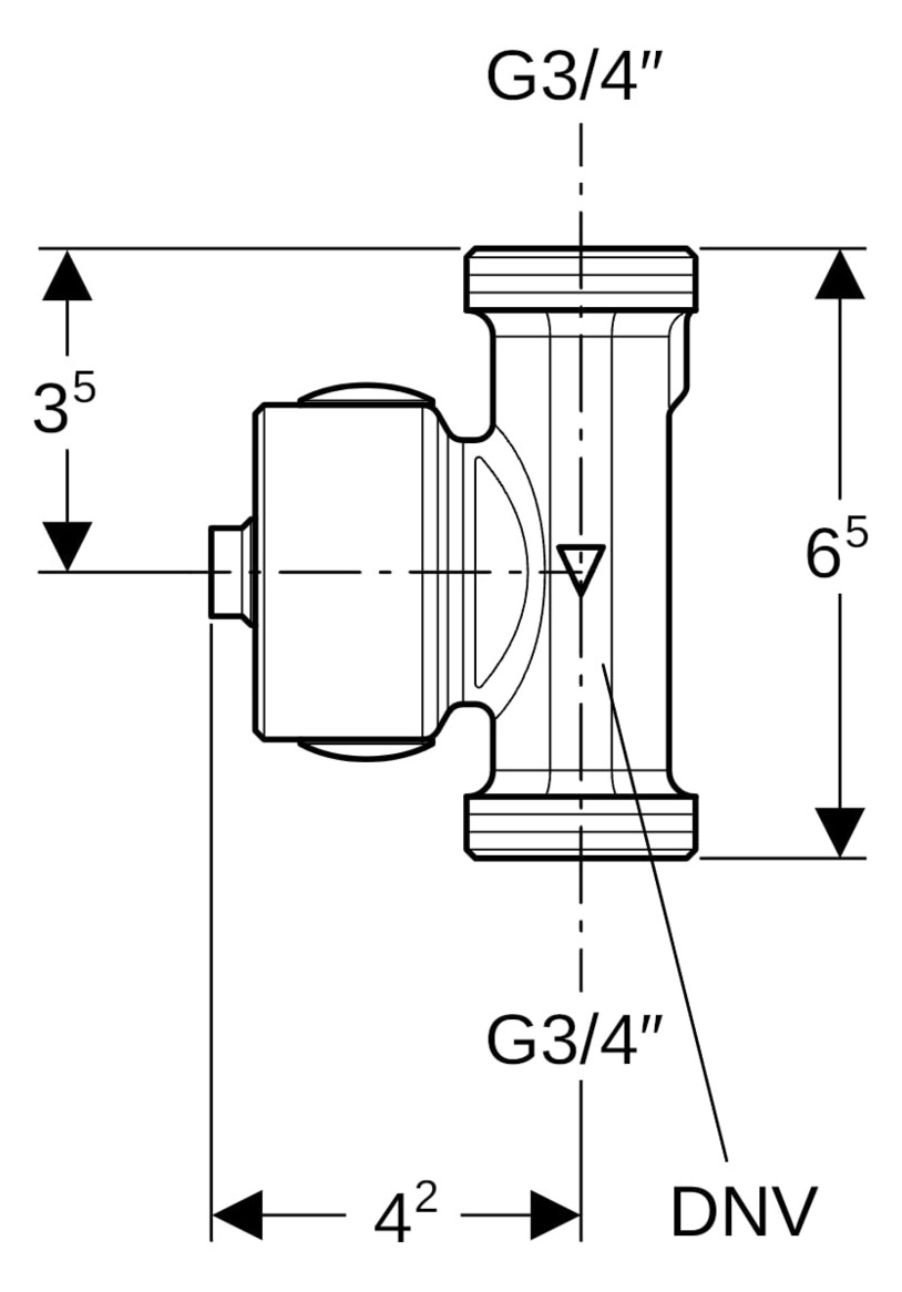 Geberit Temperatur-/Volumenstromsensor DNV 10, 0,9-15 l/min, G 3/4", Rotguss, für Gebäudeleittechnik