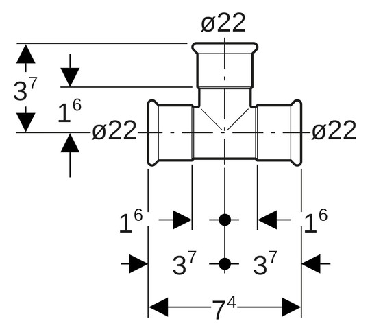 Geberit Gas-T-Stück Mapress Ø 22 mm, egal, für Natur- und Flüssiggas, Kupfer