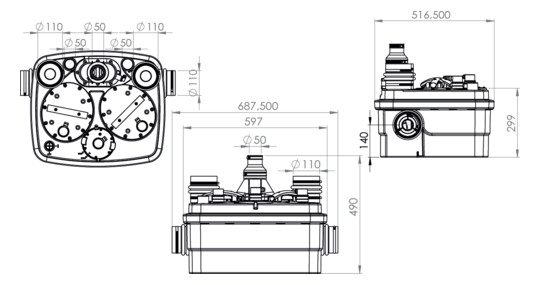 SFA Hebeanlage SaniCubic 2 Classic grau, mit Kabelalarmsystem