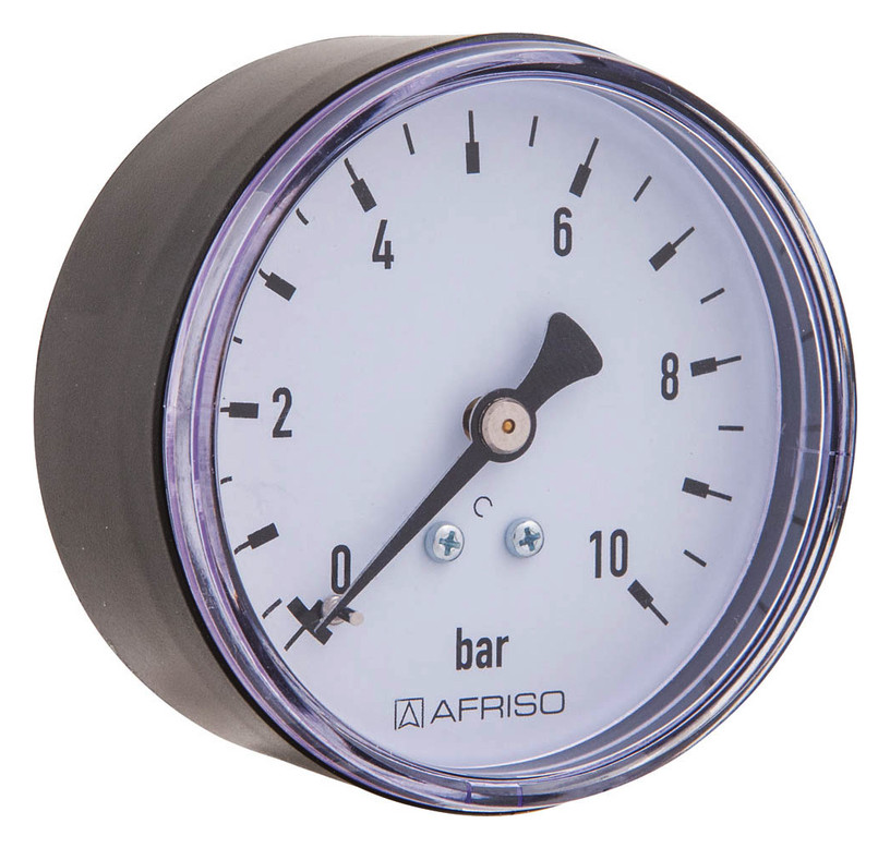 Afriso Rohrfedermanometer RF 63 axial 0/10 bar, G 1/4 B, Gehäuse-d= 63mm