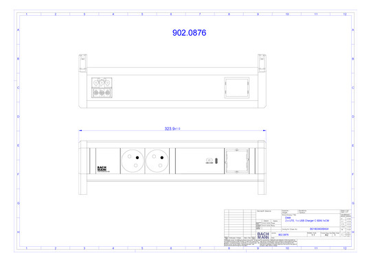 Bachmann DESK 2xUTE 1xUSB C 60W 902.0876 