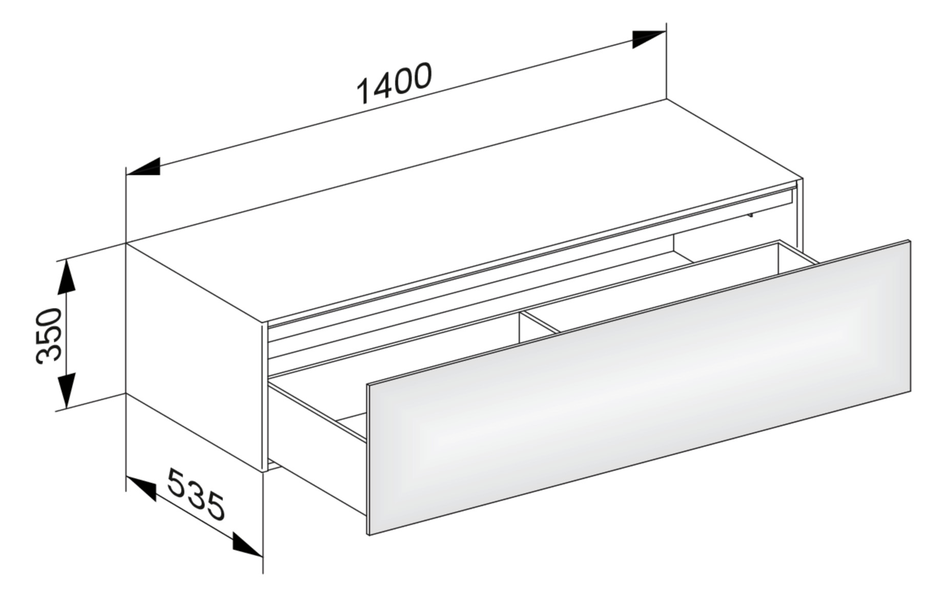 KEUCO Sideboard Edition 11 140x35x53,5cm, 1 Frontauszug, Weiß, Glas Weiß satiniert