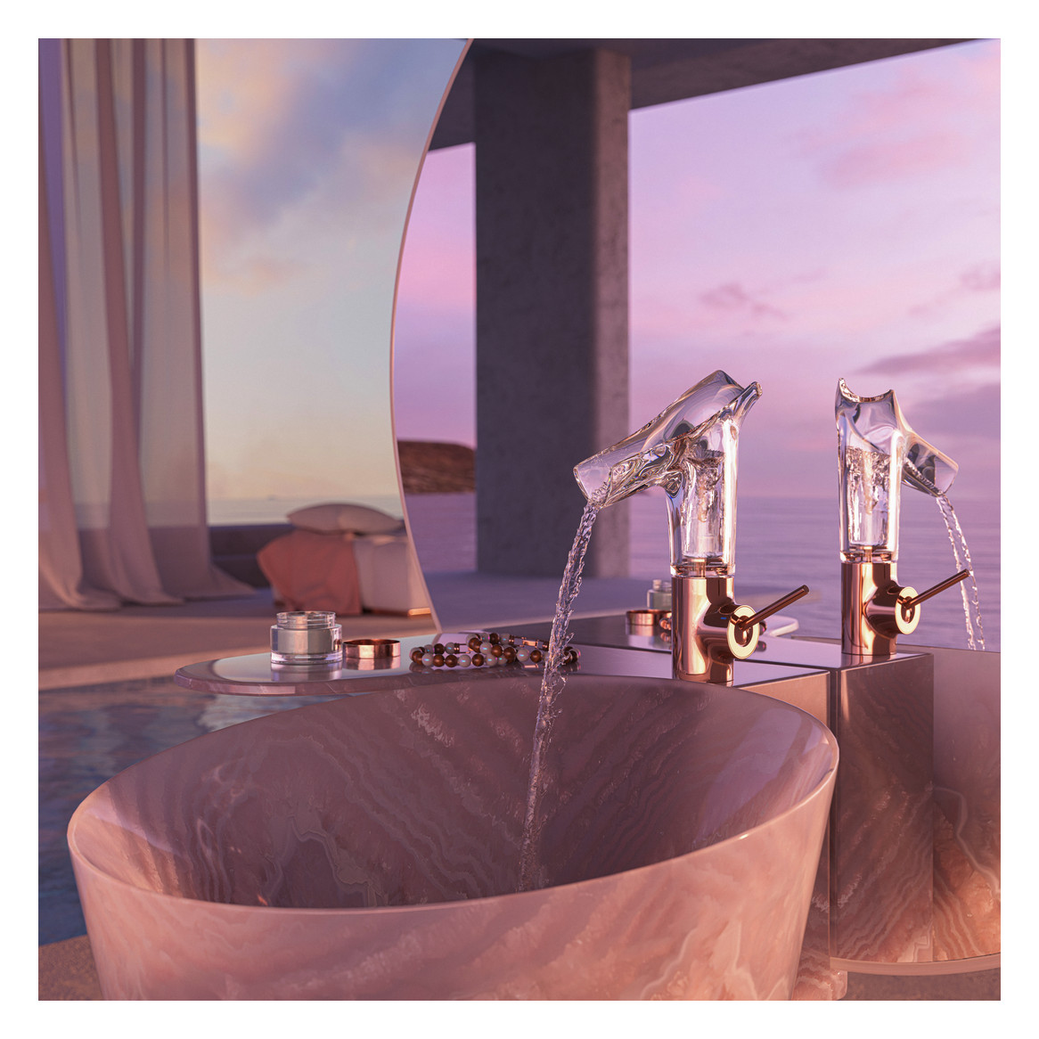 hansgrohe Waschtisch-Einhebelmischer Axor Starck V 140 mit Glasauslauf, unverschließbare Ablaufgarnitur, polished red gold