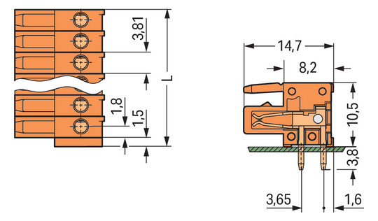 Platinenstecker Stift 6p Serie 734 or 1re 3,81mm Zinn Löt frei