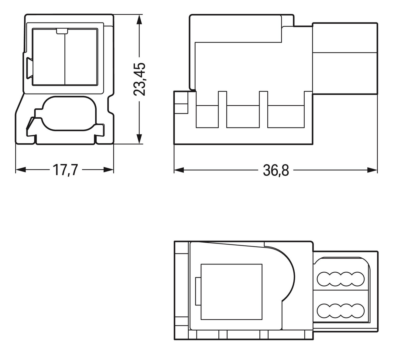 Flachleitungsadapter Serie 893 2p 50V 3A sw Einspeisung Federzugans