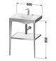 Duravit Möbelwaschtisch-Kombination c-bonded XViu 60 x48 cm, 2 Hahnlöcher, schwarz hochglanz, mit Metallkonsole, champagner matt