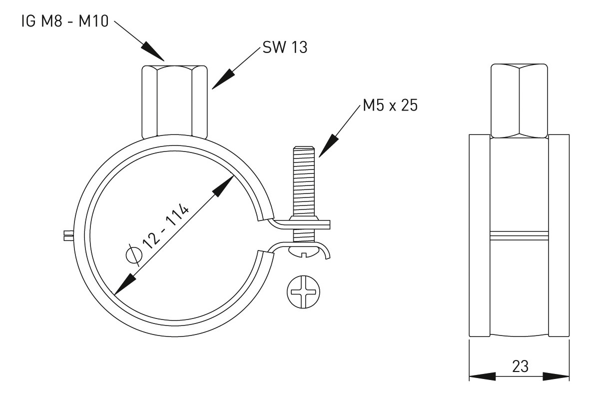 ASW Einhand-Schraubrohrschelle Spannbereich 48-53 mm, M 8/M 10, mit Einlage