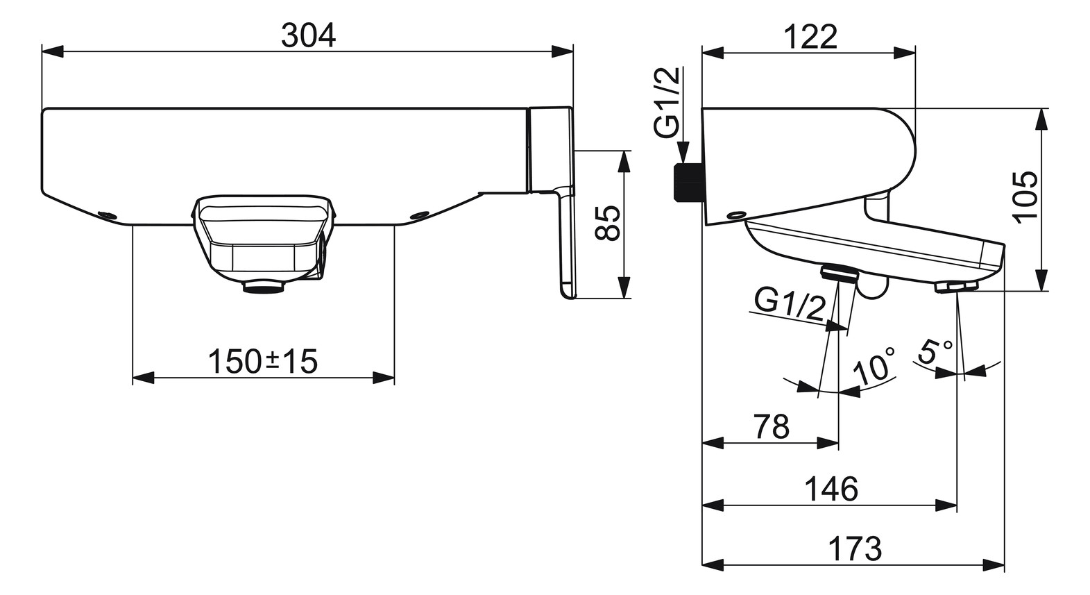 HANSA Wannen-Einhebelmischer HANSADESIGNO Style AP, Ausladung 146mm, chrom