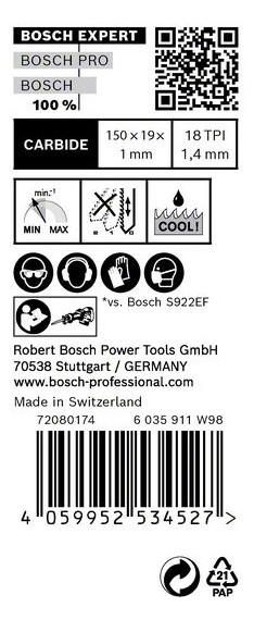 Bild Säbelsägeblatt EXPERT S 922 EHM Bosch VE à 10 Stück Thin Tough Metal-3
