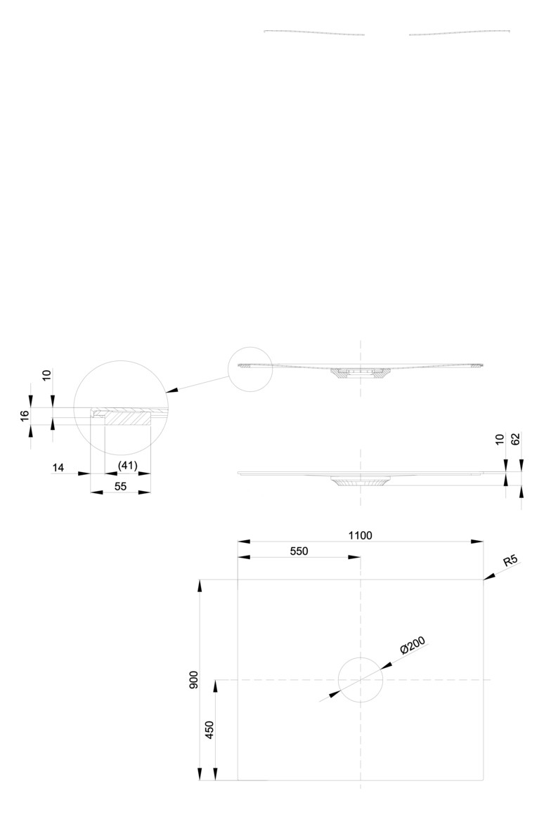 Bette Duschfliese BetteAir 1100 x 900 mm, snow, Rechteck, glasierter Titan-Stahl, mit Minimum-Täger