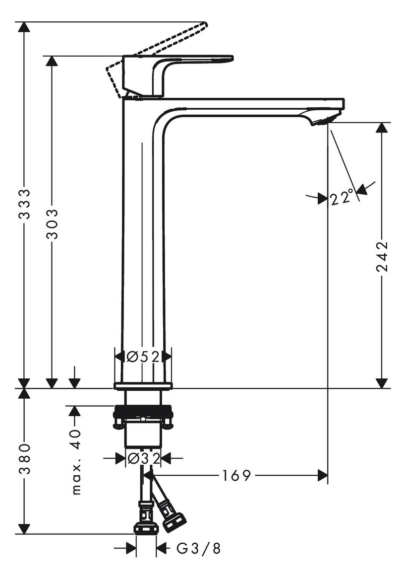hansgrohe Waschtisch-Einhebelmischer Rebris S 240 CoolStart ohne Zugstangen-Ablaufgarnitur, chrom