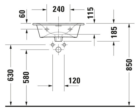 Duravit Möbel-Handwaschbecken Viu 53x43cm, mit Überlauf, Hahnlochbank, mit Hahnloch, weiß WonderGliss