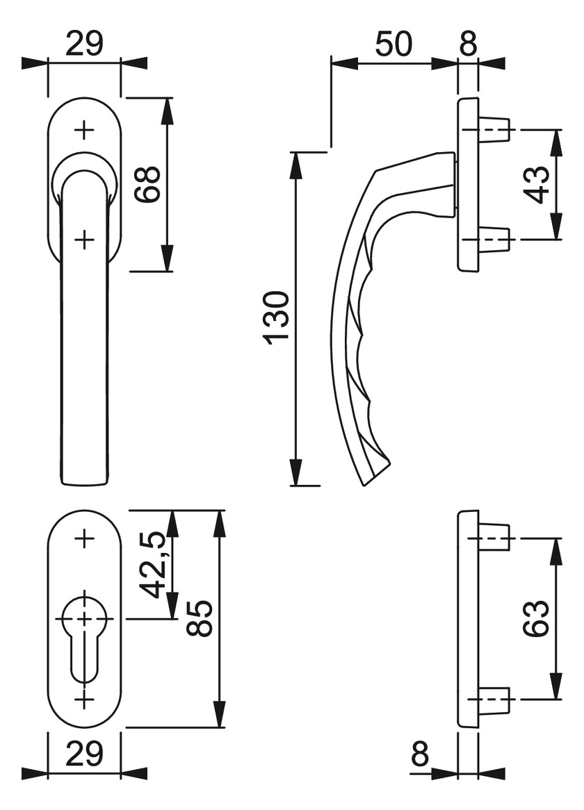 Bild Fenstertür- Halbgarnitur, Profilzylinder gelocht, Liège 0540/66N/66NS, Nockendurchmesser 10, Aluminium bronzefarbig - HOPPE-1
