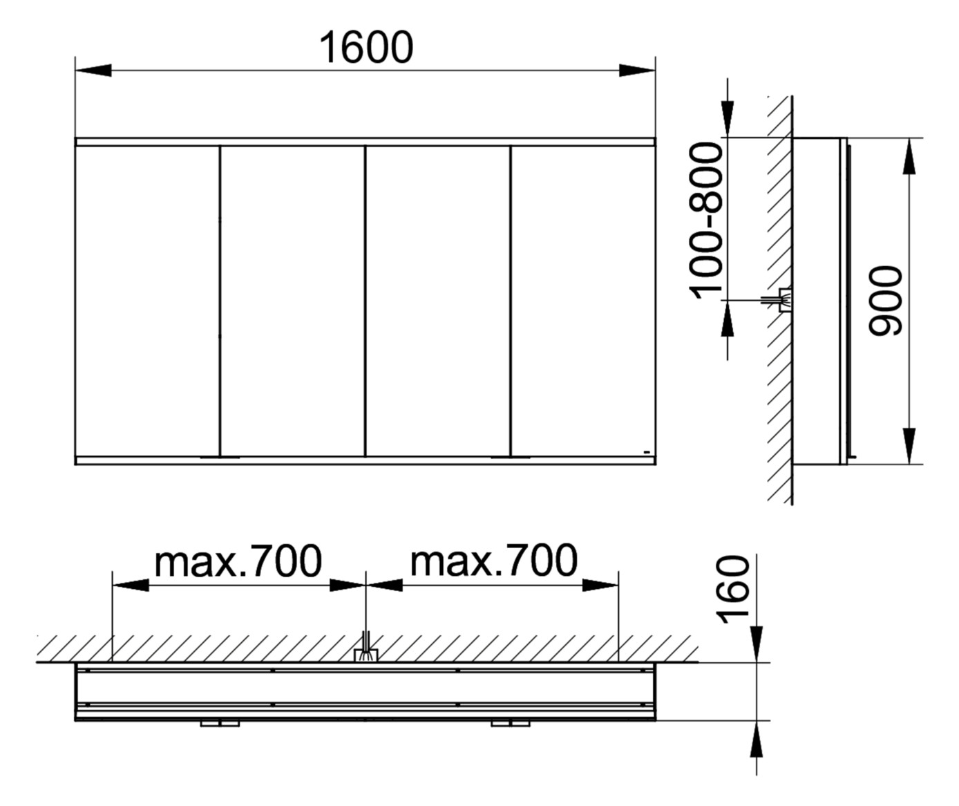 KEUCO Spiegelschrank Royal Modular 2.0 beleuchtet 160 x 90 x 16 cm, ohne Steckdose, Wandvorbau, 4 Türen
