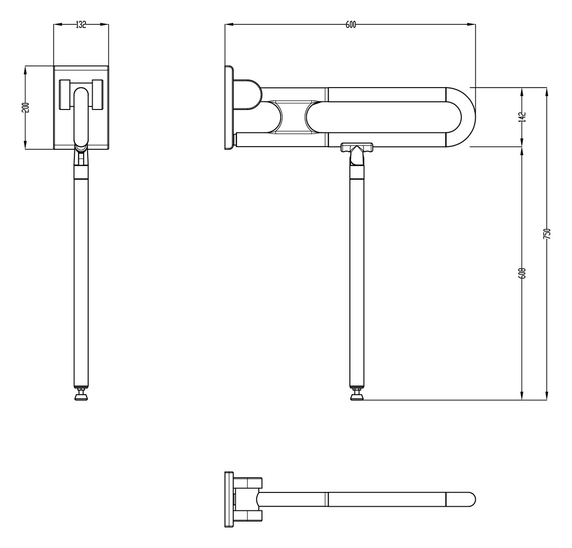 Normbau Stützklappgriff Nylon Care 750mm, 600 mm, Antibac, dunkelgrau