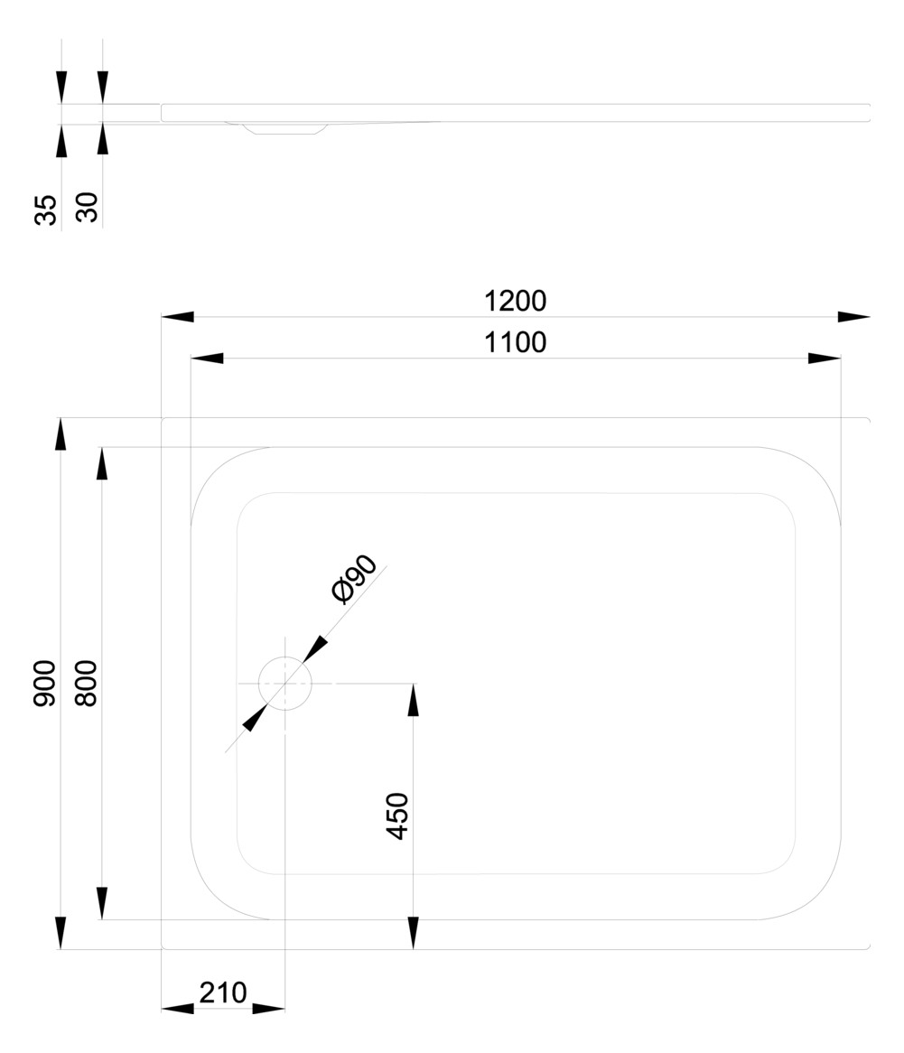 Duschwanne BetteUltra 1260 120x90x3,5cm, Mini-Wannenträger, pergamon