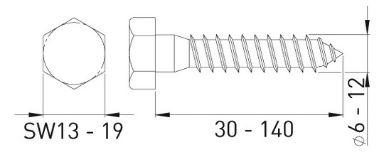 ASW Sechskantholzschraube 10,0 mm x 90 mm, Stahl verzinkt, DIN 571