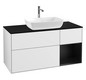 V&B Waschtisch-Unterschrank Wandbeleuchtung Finion 120cm, Abdeckplatte black matt, Regal Black matt lacquer, Glossy white lacquer