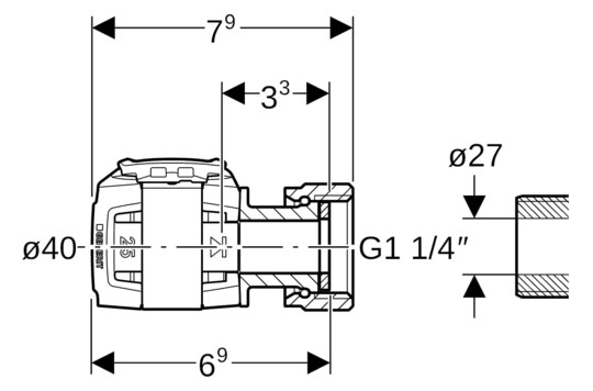 Geberit Übergang FlowFit Ø 40 mm, G 1 1/4, mit Überwurfmutter