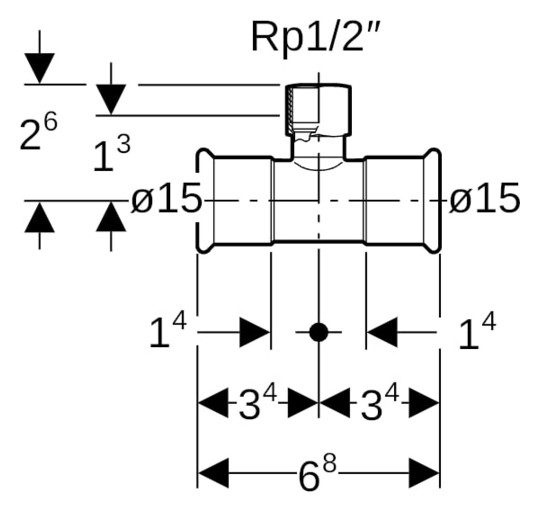 Geberit T-Stück Mapress Ø 15 mm x Rp 1/2, mit Innengewinde Rotguss, Kupfer