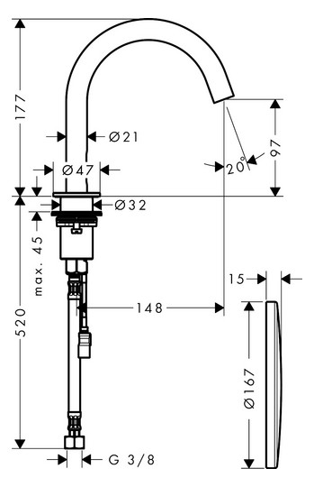 hansgrohe Elektronik-Waschtisch Axor Uno mit Temperaturregulierung, Netzbetrieb 230 V, brushed gold optic