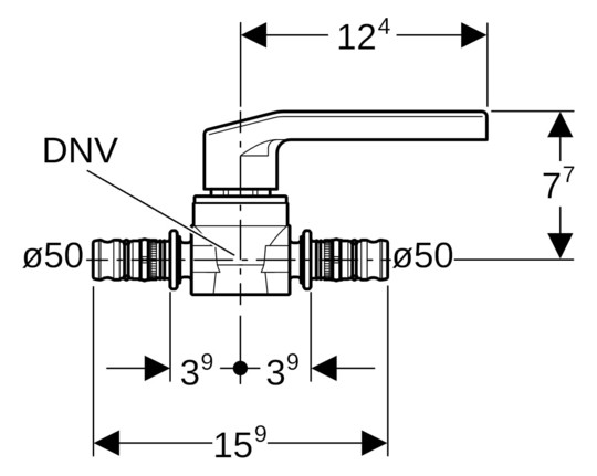 Geberit Kugelhahn Mepla Ø 50 mm, mit Betätigungshebel, Messing
