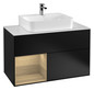 V&B Waschtisch-Unterschrank Finion 100cm, Abdeckplatte black matt, Regal links Oak Veneer, Black matt lacquer