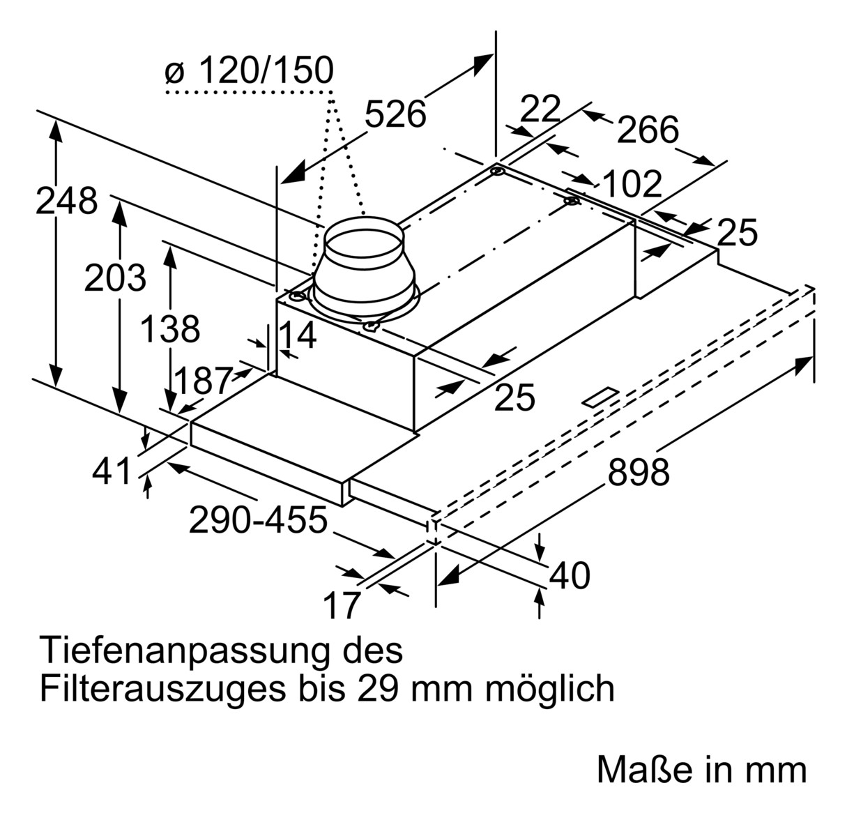 Dunstabzugshaube Flschirm 900mm si A LED 63dB 412cbm/h Ø120-150mm 4st Abl/Uml