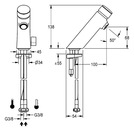 Aquarotter Selbstschluss-Standarmatur F3 Mix Durchflussmenge 3 l, Messing poliert verchromt
