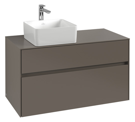 V&B Waschtischunterschrank Collaro 100x54,8x50cm, Waschtisch links, LED-Beleuchtung 7,3 W, black matt laquer