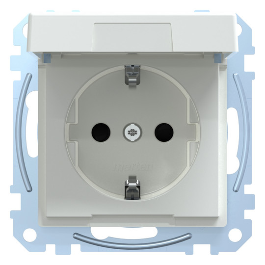 Steckdose 1f akws glz System M UP m.BS Klappd aktivweiß IP44