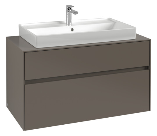 V&B Waschtischunterschrank Collaro 100x54,8x50cm, Waschtisch mittig, LED-Beleuchtung 7,3 W, glossy grey