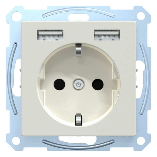 Steckdose 1f polws glz 2USB-A UP m.BS USB IP20 Mit erhöhtem Berührungsschutz