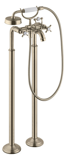 hansgrohe Fertigmontageset Axor Montreux 2-Griff-Wannen-Armatur, bodenstehend, mit Kreuzgriffen, brushed nickel
