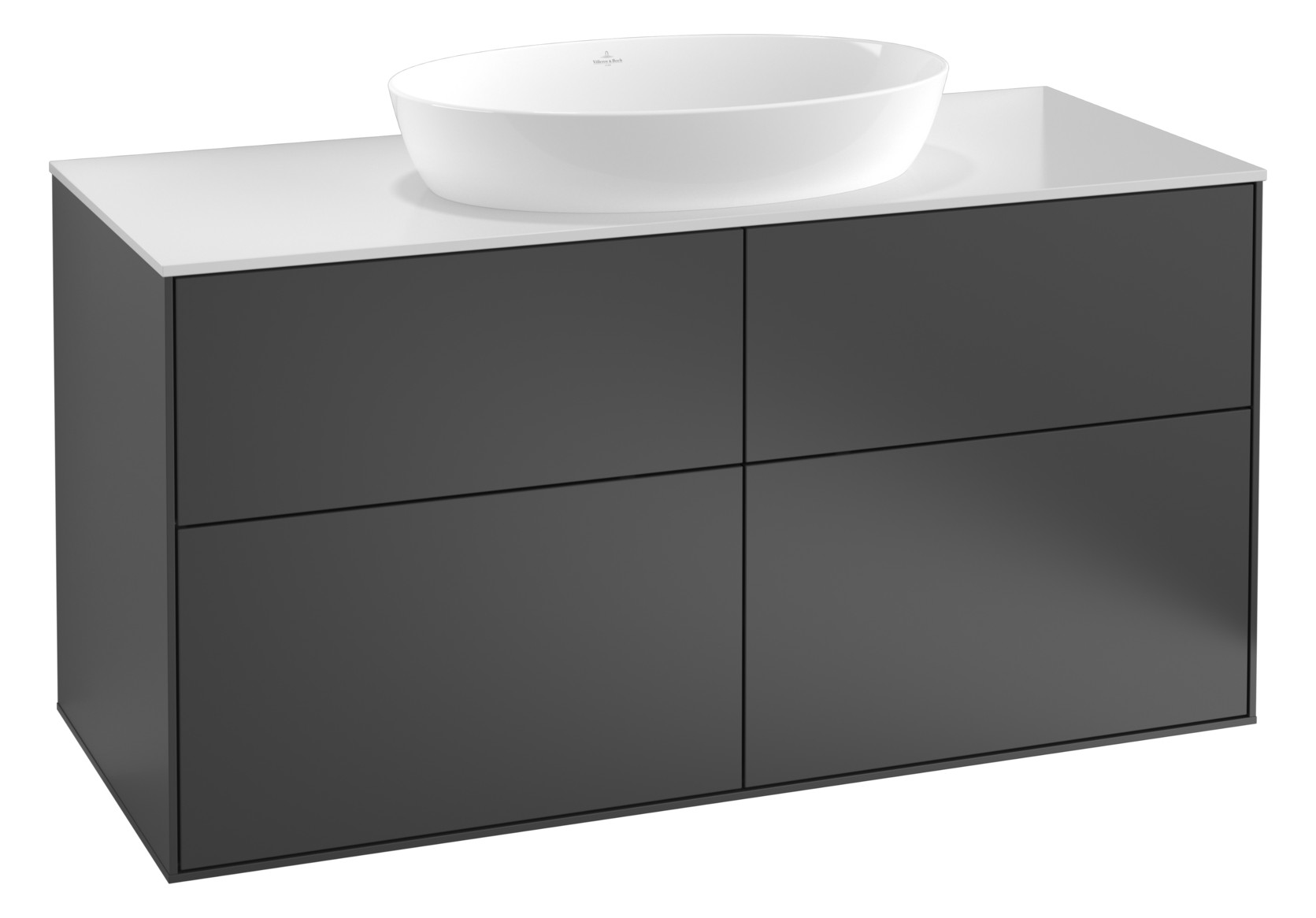 V&B Waschtisch-Unterschrank Wandbeleuchtung Finion 120x60,3cm, Abdeckplatte black matt, White matt lacquer