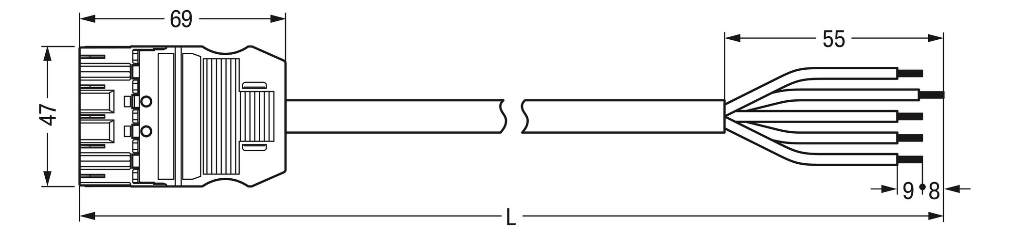 Systemverbindung 5p Serie 771 H05VV-F ws 2,5qmm 5x2,5qmm L8000mm Stecker fr.Ende Systemverbindung 5p Serie 771 H05VV-F ws 2,5qmm 5x2,5qmm L8000mm Stecker fr.Ende