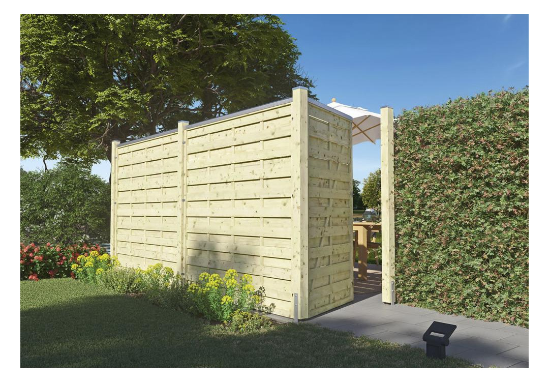 Bild Maxi-Massiv-Zaun 150x180cm Rahmen 45/45mm kdi grün Lamellen geriffelt & geschrau - n.a.-1